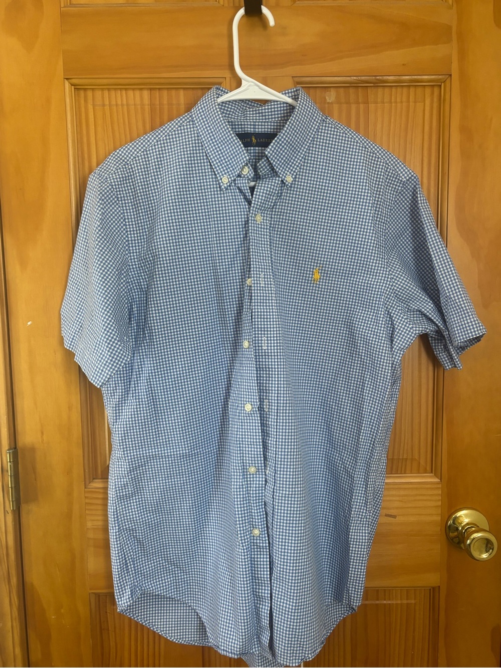 Ralph Lauren Blue Gingham Short-Sleeve Button-Down Shirt